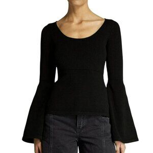 Malene Birger $700 Emona Black Rib Bell Sleeve Sweater Top Blouse Size Small NWT